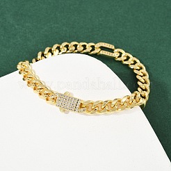Panzerkettenarmbänder aus Messing mit Mikropflaster und klarem Zirkonia für Damen&nbsp;BJEW-F504-08G