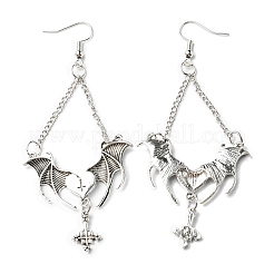 Ala de murciélago de aleación con pendientes colgantes cruzados para halloween&nbsp;EJEW-G349-01AS