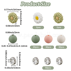 144 Stück 6 Stile Daisy & Round & Unterlegscheibe Lebensmittelqualität umweltfreundliche Silikonperlen&nbsp;SIL-PA0001-15