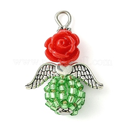 Pendenti in resina con fiori di rosa rossa e perline di vetro&nbsp;PALLOY-MZ00289-02