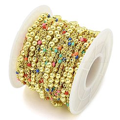 Gliederkette aus runden Perlen aus Messing und Emaille&nbsp;CHC-G022-07G-16