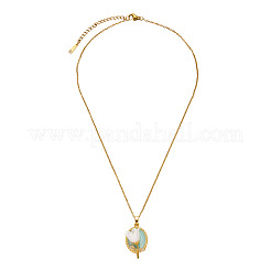Collana con catena a maglie in acciaio inossidabile 304 con ciondolo ovale a forma di tulipano in acrilico e strass di cristallo&nbsp;WGD1E82-01