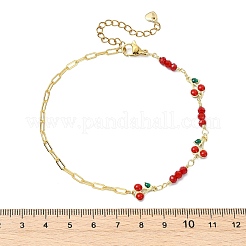 Fußkettchen aus Messing und Emaille mit roten Kirschen&nbsp;AJEW-AN00815