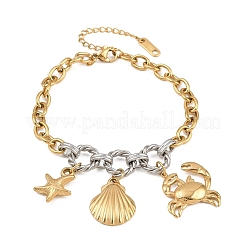 Braccialetti da donna bicolore in acciaio inossidabile 304 con ciondolo a forma di granchio a conchiglia&nbsp;SA-CBA717A-07G