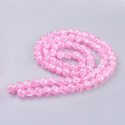 1 brin de perles rondes en verre craquelé transparent rose vif&nbsp;X-CCG-Q001-10mm-02