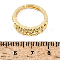 Bagues ouvertes en laiton style chaîne gourmette avec micro pavé de zircons cubiques transparents pour femmes&nbsp;RJEW-G343-07G