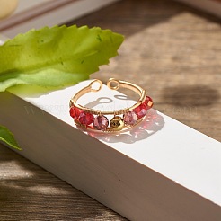 Anello polsino con perline di vetro sfaccettato placcato per ragazze adolescenti&nbsp;X1-RJEW-TA00013-01