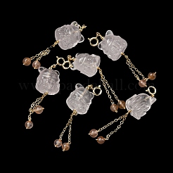 Décorations de pendentif de renard à neuf queues en quartz rose naturel&nbsp;G-R489-22G