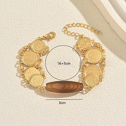 Braccialetti vintage da donna con catena a maglie in ottone con ciondoli in agata color caffè naturale tinta&nbsp;XX5921