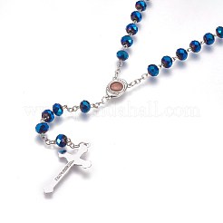 Collier de perles de chapelet en verre électroplaqué pour Pâques&nbsp;NJEW-WH0005-02