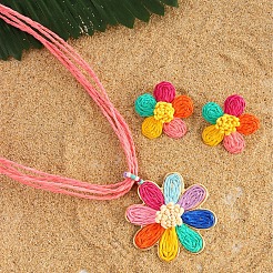 Collana pendente in rafia e orecchini a bottone in stile bohémien&nbsp;FS-WG35AAC-01
