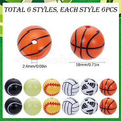 36 Stück 6 Stile Sport Thema undurchsichtige Harzperlen&nbsp;RESI-SC0003-21
