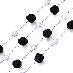 Chaînes de perles rondes à facettes en verre et perles en plastique abs&nbsp;CHS-N003-09C
