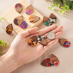 16 pièces 8 styles pendentifs en résine transparente et bois de noyer&nbsp;RESI-BT0001-30