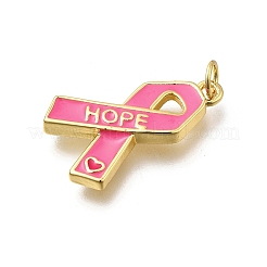 Oktober Brustkrebs rosa Bewusstseinsband Messing Emaille Anhänger&nbsp;LS-KK-G525-10G-06