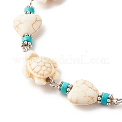 Bracelet de cheville perlé turquoise synthétique cœur et tortue&nbsp;AJEW-AN00459-01