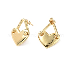 Aretes de latón con candado en forma de corazón para mujer&nbsp;EJEW-P214-16G