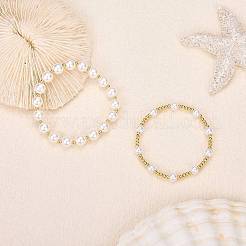 2 stücke 2 arten abs kunststoff imitation perle & shell perle & messing perlen armbänder&nbsp;BJEW-SW01606