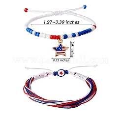 2pcs 2-farbiges Legierungs-Emaille-Stern-Charme-geflochtenes Perlenarmband&nbsp;BJEW-SW00046