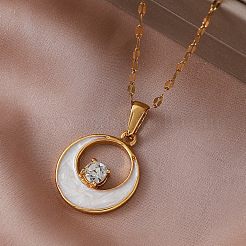 Collares vintage con colgante de luna de resina y acero inoxidable 304 con vidrio transparente para mujer.&nbsp;LS-IK8705