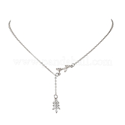 Collana da donna con ciondolo a foglia in ottone con pavé di zirconi cubici trasparenti e catena a maglie in ottone.&nbsp;NJEW-JN06350