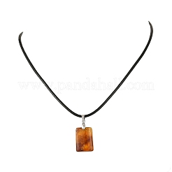 Collier pendentif rectangulaire en ambre naturel avec cordon en simili cuir noir&nbsp;NJEW-JN06436