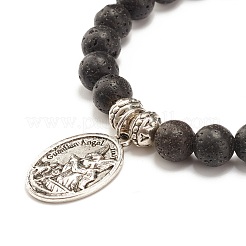 Bracciale elasticizzato con perline rotonde in pietra lavica naturale&nbsp;BJEW-JB07461
