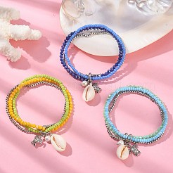 3 braccialetti elasticizzati da donna in vetro placcato e conchiglia in 3 colori&nbsp;BJEW-TA00381