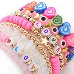 8pcs Liebesthema natürlicher Rosenquarz & synthetischer Hämatit & Opalit-Quasten-Charm-Armband-Sets&nbsp;BJEW-JB08947
