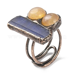 Rechteckige und runde verstellbare Ringe aus natürlichem Kyanit und gelbem Hämatoidquarz/Goldheilquarz&nbsp;RJEW-A041-03R