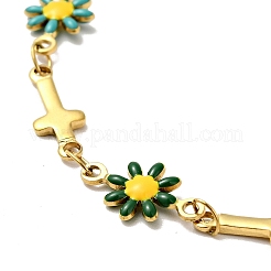 Bracciale con catena a maglie incrociate e fiore smaltato con placcatura ionica (ip)&nbsp;BJEW-C023-01G-01