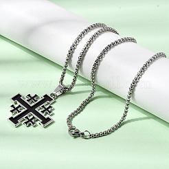 Jerusalemkreuz-Anhänger aus schwarzer Emaille&nbsp;NJEW-Z109-01P