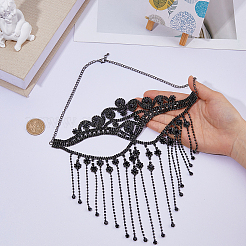 1 masque de bal masqué en alliage avec pompon et strass&nbsp;AJEW-FH0009-04B