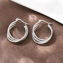 Boucles d'oreilles à tige triple anneau torsadé en acier inoxydable 304&nbsp;EJEW-P324-09P