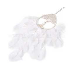 Larme de cristal de quartz naturel enveloppée de fil avec carillon éolien arbre de vie&nbsp;HJEW-K067-09P-06