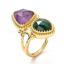 Bague réglable losange torsadé avec améthyste naturelle et pierres précieuses&nbsp;RJEW-C044-01G