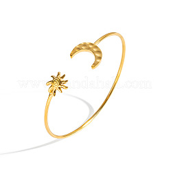 Bracciali rigidi aperti da donna in acciaio inossidabile 304 con motivo luna e sole testurizzati.&nbsp;DP7347