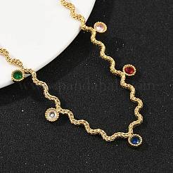 304 Edelstahl Seilkette bunte Zirkonia Quastenhalsketten für Frauen&nbsp;NJEW-V015-01G-D