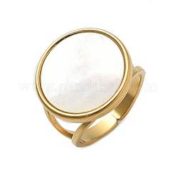 Anelli polsino in acciaio inossidabile 304 tondi piatti con conchiglia bianca per donna&nbsp;RJEW-G346-02G-02