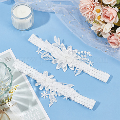 3d elastische Brautstrumpfbänder aus Polyester-Spitze mit Blumenmuster&nbsp;AJEW-WH0470-03A