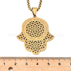Collar con colgante de mano de Hamsa hueca de acero inoxidable 201&nbsp;NJEW-M086-01G