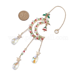 Perline di vetro a tema natalizio e ornamenti pendenti in ottone con luna&nbsp;HJEW-TA00261