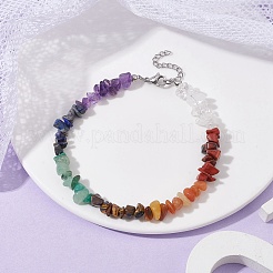 Chakra-Fußkettchen mit natürlichen Edelsteinsplittern und Perlen für Damen&nbsp;AJEW-AN00556