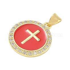 Pendentifs croix religieuse en laiton micro-pavé de zircon cubique transparent&nbsp;CU-CBA83A6-03B-G