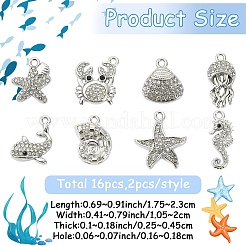 16 Stück 8 Stile Legierung Kristall Strass Anhänger&nbsp;FIND-YW0012-26