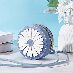 Bricolage à coudre sur des kits de fabrication de sacs à bandoulière/sac à bandoulière ronds multi-usages en cuir pu marguerite&nbsp;DIY-WH0297-56A