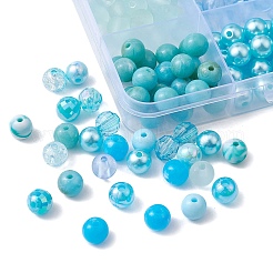375 pz 15 perline acriliche trasparenti a tema blu stile craquelé e opache&nbsp;OACR-YW0001-66