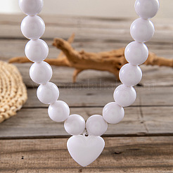 Collares redondos de cuentas de plástico con colgante de corazón de vidrio para mujer&nbsp;FS-WG4AA6D-01