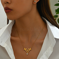 Set di orecchini a bottone in acciaio inossidabile alla moda e collane con ciondolo a trifoglio per donna&nbsp;QR4901-3