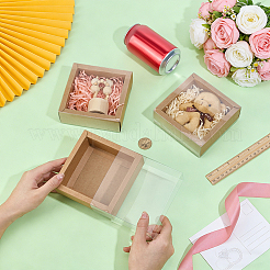 Boîtes à tiroir carrées pliables en carton kraft avec couvercle en plastique transparent&nbsp;CON-WH0100-57C
